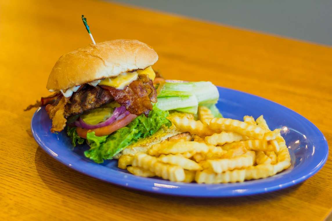 Bacon burger with fries