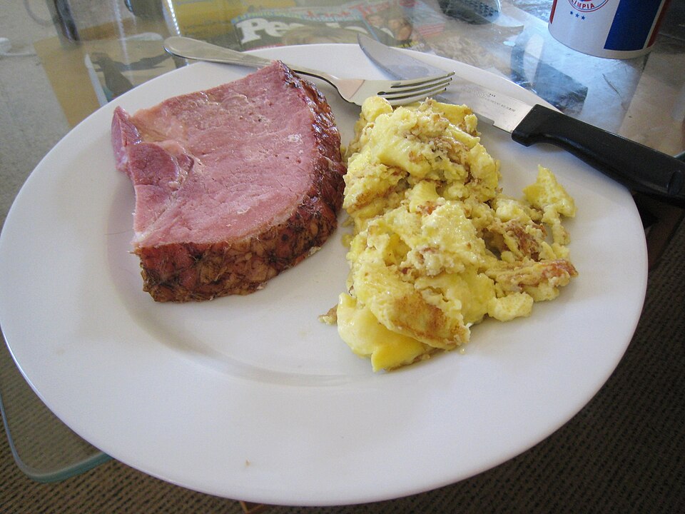 Sample photo: Ham steak and scrambled eggs